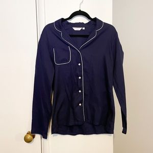 Derek Rose Pajama Top Long Sleeve Navy Medium